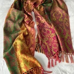 MOKSHA Shawl Wrap Scarf 100% Fine Wool Vibrant Colors 80 X 28” EUC